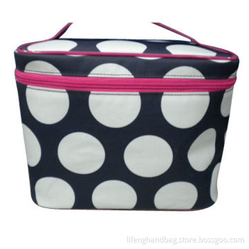 Satin Cosmetic Bag, Big Dot Pattern, Roomy Interior